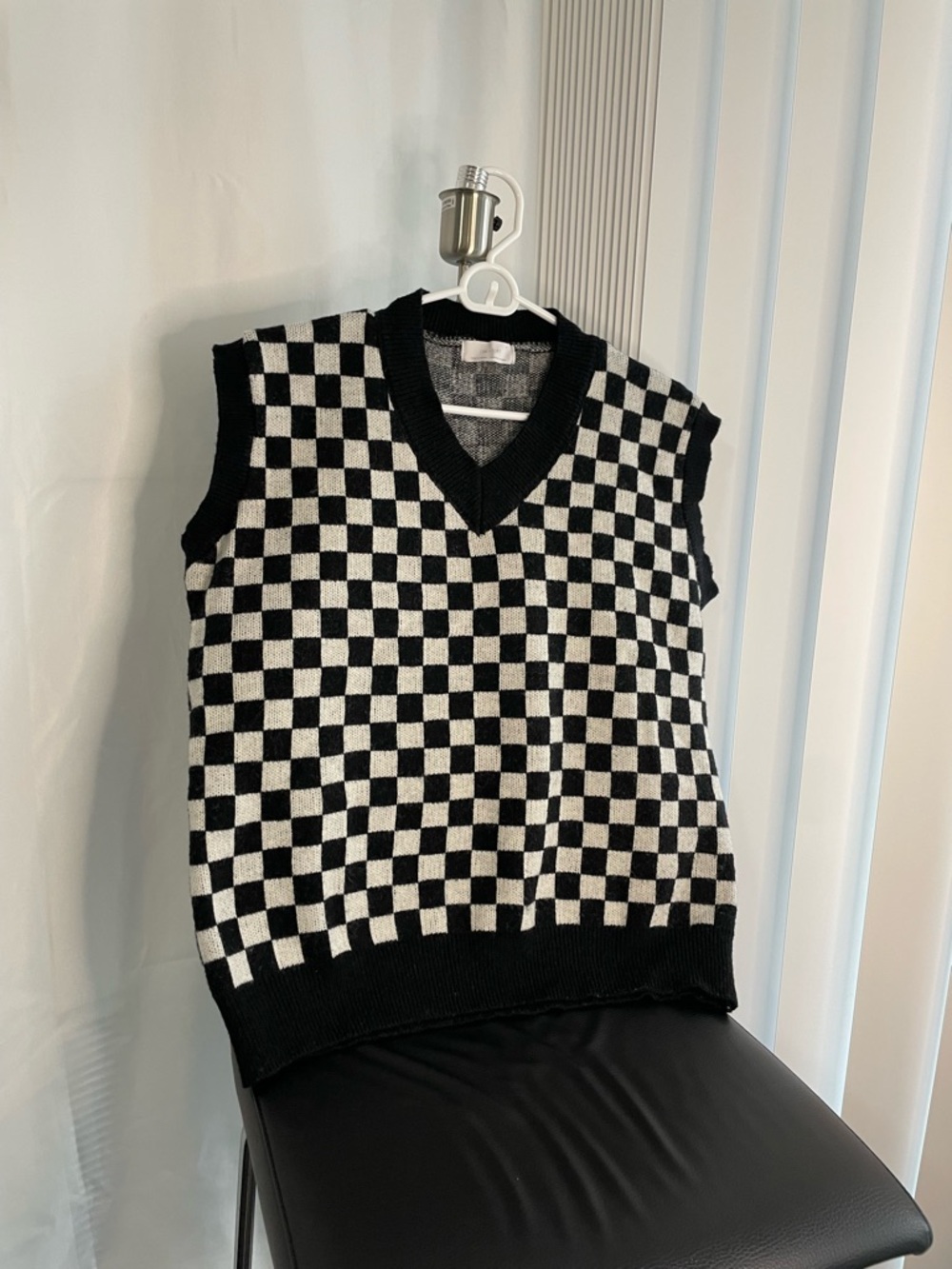 OAK + FORT Black & White Checkerboard V-Neck Sweater Vest